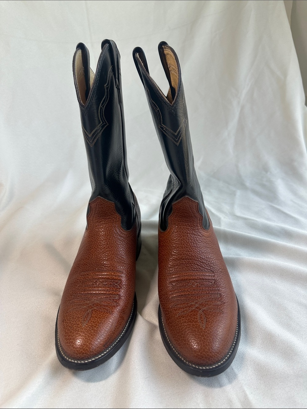Nocona Brown Pebbled Foot Black Shaft Western Boots